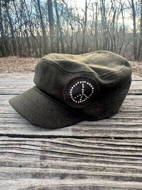 Army Green Newsboy Cap Peace Sign